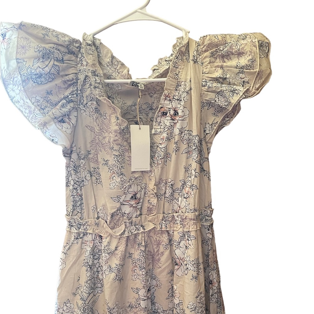 Moon River Floral Maxi Dress - Cream and Blue